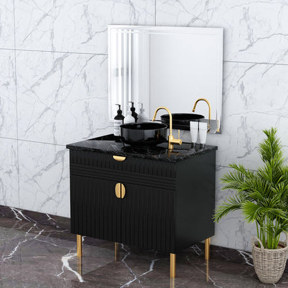 Black & Gold Metal Legs Bathroom Vanity with Shutter & Drawer  - EL-245