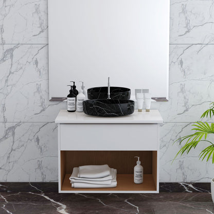 Vanity, White & Wood Vanity, Vanity with White Corian Top, Vanity with Drawer, Vanity with oepn space,  Vanity -EL-247