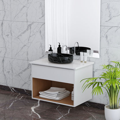 Vanity, White & Wood Vanity, Vanity with White Corian Top, Vanity with Drawer, Vanity with oepn space,  Vanity -EL-247