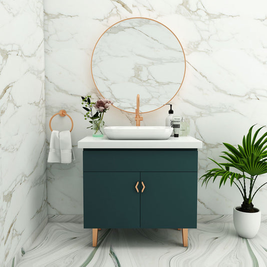 Vanity, Green & White Vanity, Vanity with White Corian Top, Vanity with Drawer, Vanity with Shutter, Vanity -EL-251