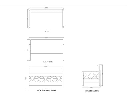 2 Seater Sofa, Solid Wood Sofa, Sofa For Living Room, White & Blue Color Sofa, Sofa with Blue Fabric, 2 Seater Sofa - EL- 4053