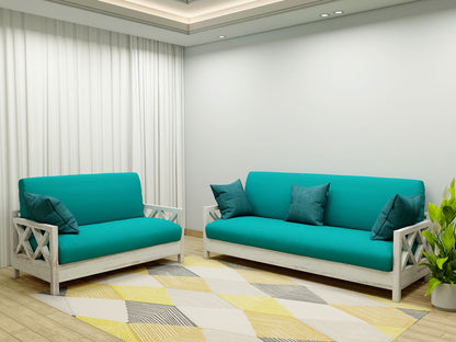 Sofa Set, Solid Wood Sofa, Sofa For Living Room, White & Blue Color Sofa, Sofa with Blue Fabric, Sofa Set - EL- 4059