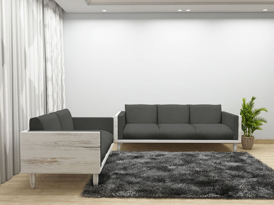 Sofa Set, Solid Wood Sofa, Sofa For Living Room,  Grey & White Wood Color Sofa, Sofa with Grey Fabric,   Sofa Set - EL- 4067