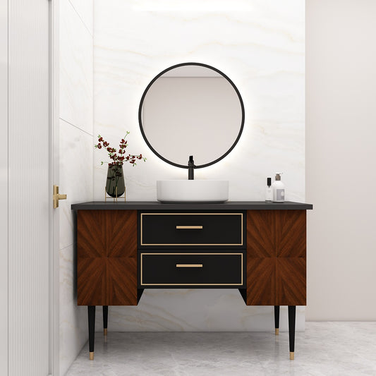 Vanity, Floor Resist vanity, Vanity in Black & Brown Color, Vanity with Shutter & Drawer, Vanity with Corian Top, Vanity EL - 216