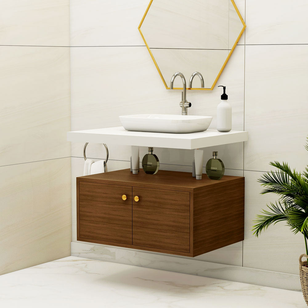 Vanity, White & Brown Color Vanity, Vanity with Shutter, Vanity for Water Resistance, Vanity - ELEGANT - 222