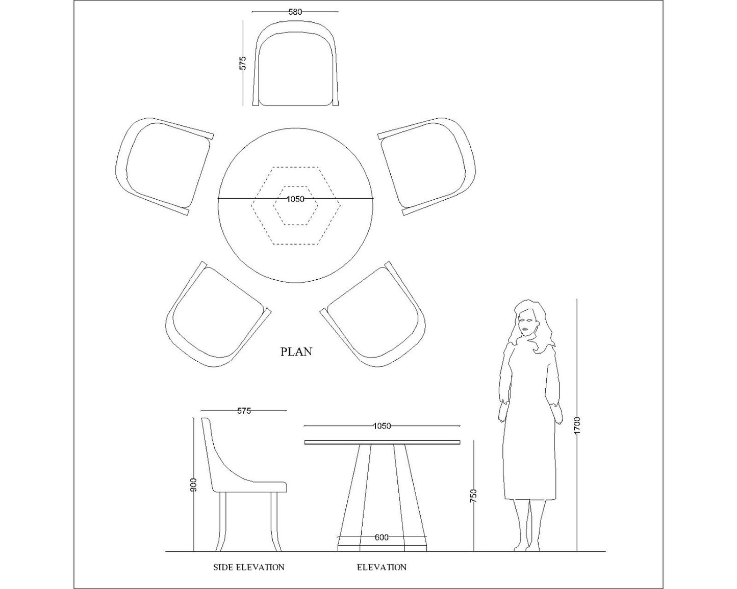 Dining Set with 5 Chairs Featuring Round Veneer Dining Table and Off White Suede Fabric Chairs - EL691