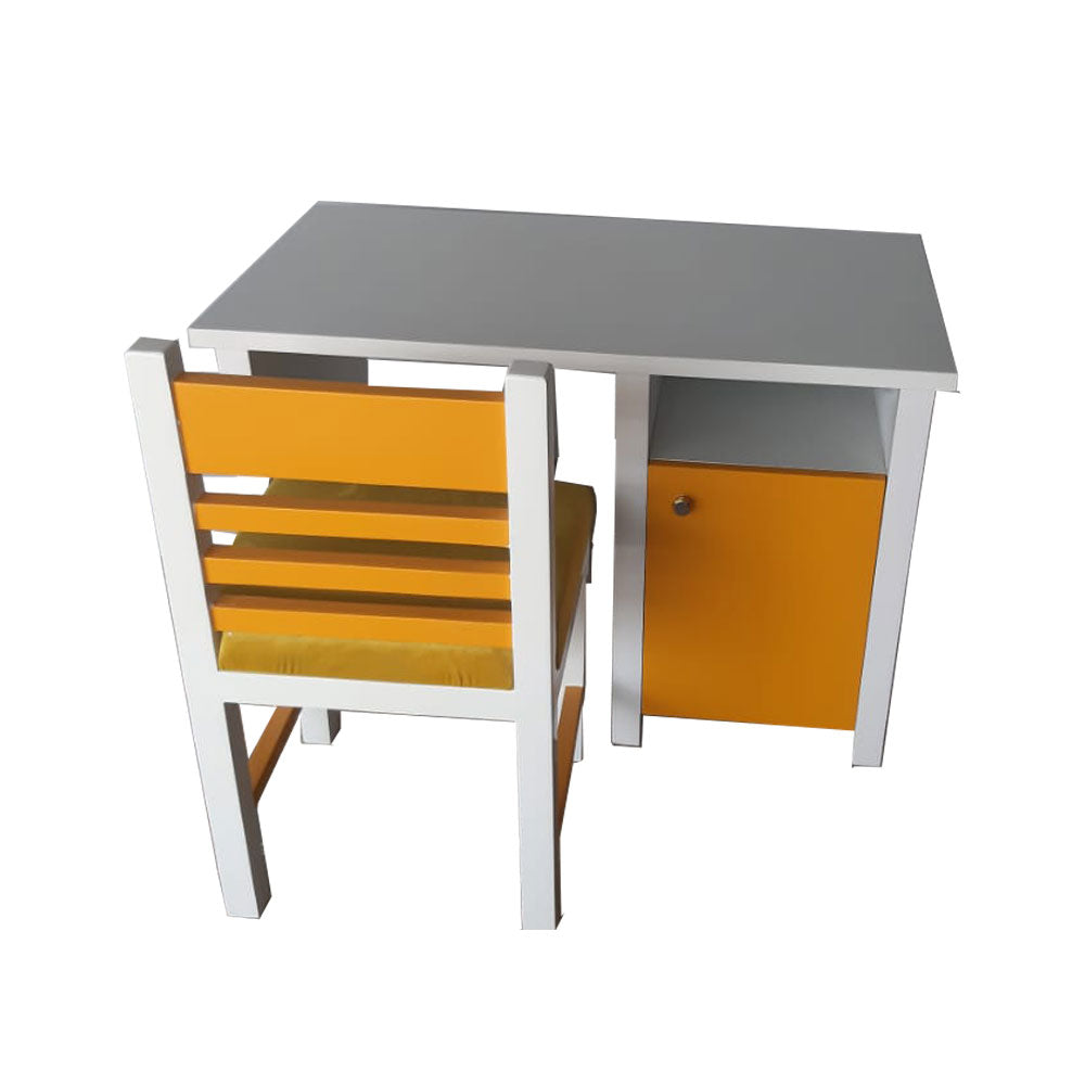 Kids Study Table & Chair, White & Yellow Color Study Table, Study Table with Open Shelf, Study Table with Shutter, Study Table - EL - 12028