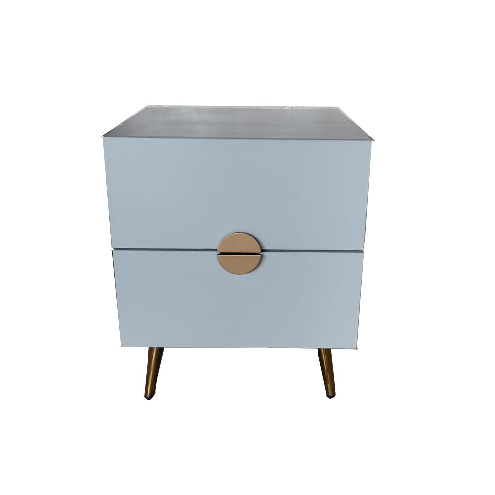 Bedside Table, Grey Color Bedside Table, Bedside Table with Drawer, Bedside Table With MS Leg in Gold Finish, Bedside Table -EL-12085