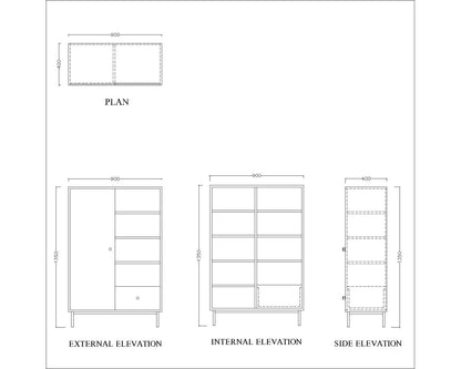 cabinate, cabinate storage, cabinatry storage, book shelf, book storage, golden knobe storage, grey storage, brawn wood storage, high console, open storage EL-10004