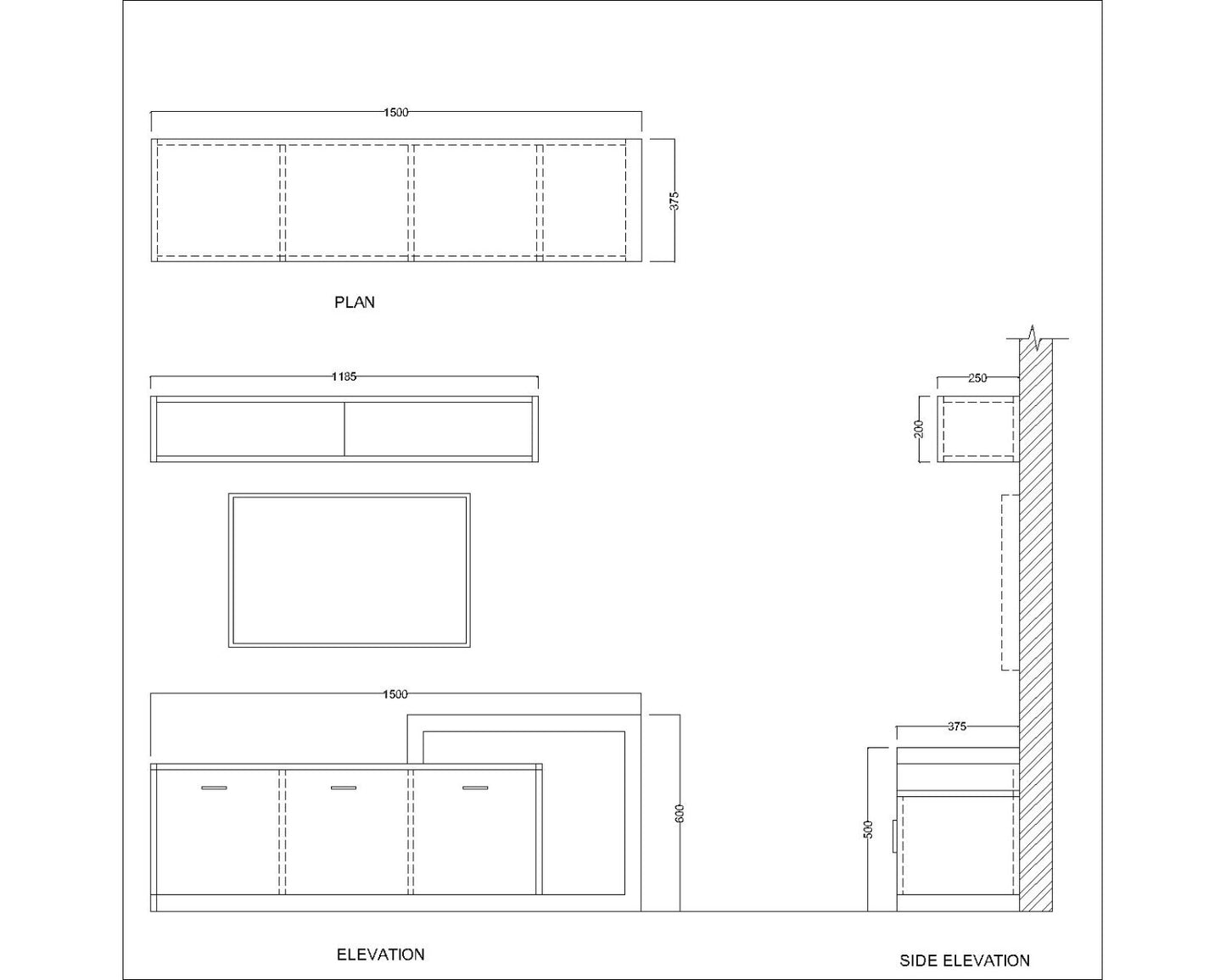 Entertainment Unit, Wood & White Color Entertainment Unit, Entertainment Unit for Living & Bedroom Area, Entertainment Unit with Open Shelf, Entertainment Unit with Drawer, Entertainment Unit - EL - 10011