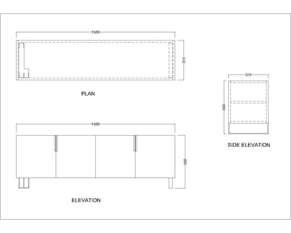 Entertainment Unit, Black Color Entertainment Unit, Entertainment Unit for Living & Bedroom Area, Entertainment Unit with Shutter, Entertainment Unit with MS Leg in Golden Finish, Entertainment Unit - EL - 10015