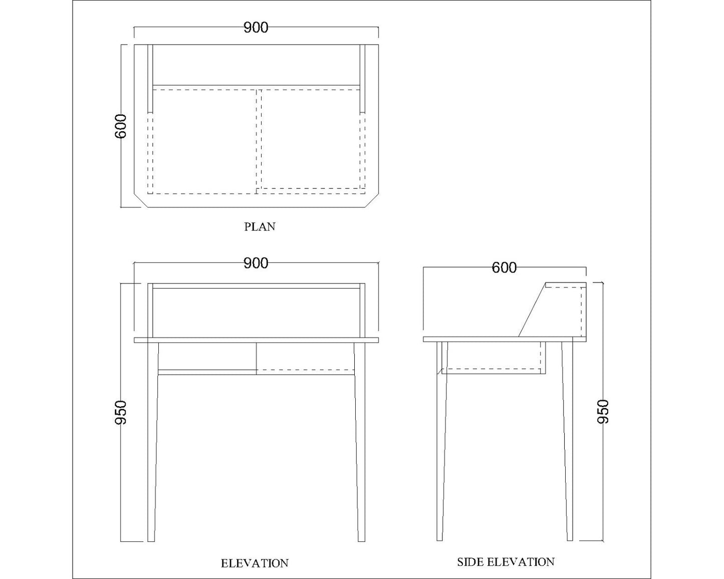 Study Table, Wood Study Table, Study Table Drawer & Open Shelf at Bottom, Study Table Open Space, Study Table with Tapered Legs, Study Table - EL - 12002