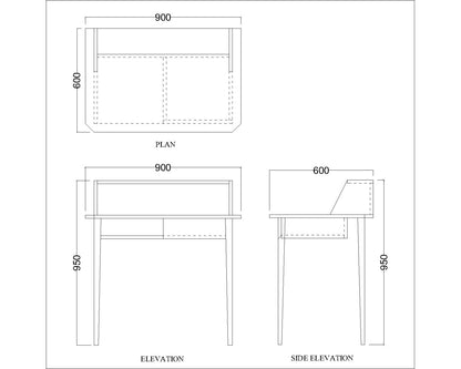 Study Table, Wood Study Table, Study Table Drawer & Open Shelf at Bottom, Study Table Open Space, Study Table with Tapered Legs, Study Table - EL - 12002