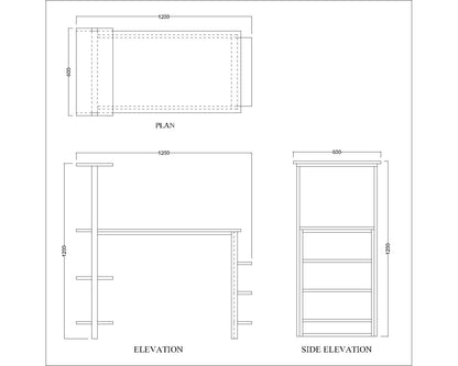 Study Table, Wood Study Table, Study Table with Open Shelf,  Study Table with Black MS Leg, Study Table - EL - 12005