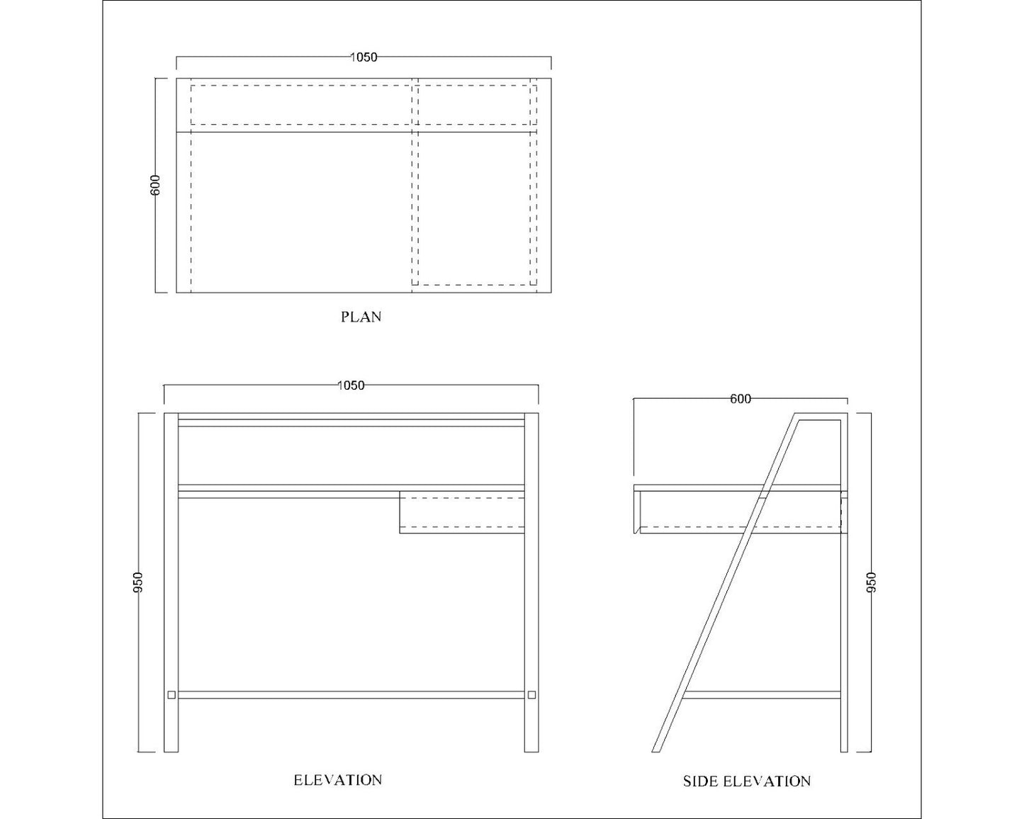 Study Table, Wood Study Table, Study Table with Open Shelf, Study Table with Drawer, Study Table with White MS Leg, Study Table - EL - 12008