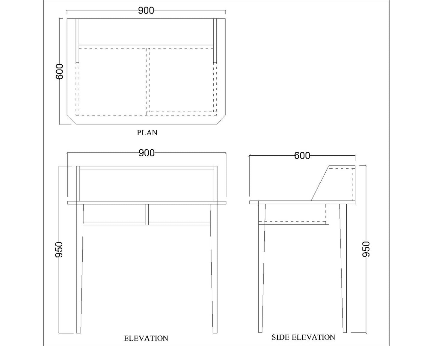 Study Table, Wood Study Table, Study Table with Open Shelf, Study Table with Tapered Legs, Study Table - EL - 12019