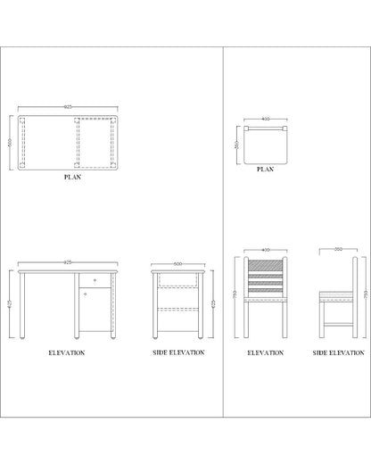 Kids Study Table & Chair, White, Yellow & Green Color Study Table, Study Table with Drawer, Study Table with Shutter, Study Table - EL - 12023