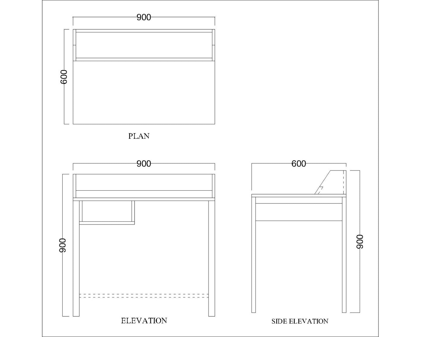 Study Table, White Color Study Table, Study Table with Open Space, Study Table with White Wooden Leg, Study Table - EL - 12041