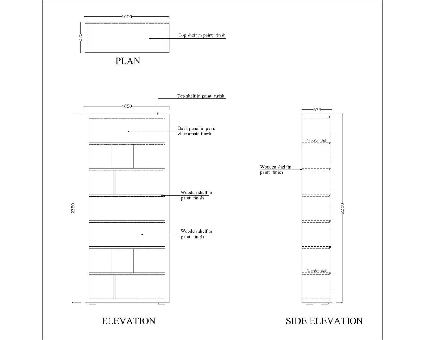 Book storage with shelves, Outer finish in grey PU matte paint and inner shelves are in paint and laminate finish,Shelves are lit with led strip light-EL2001