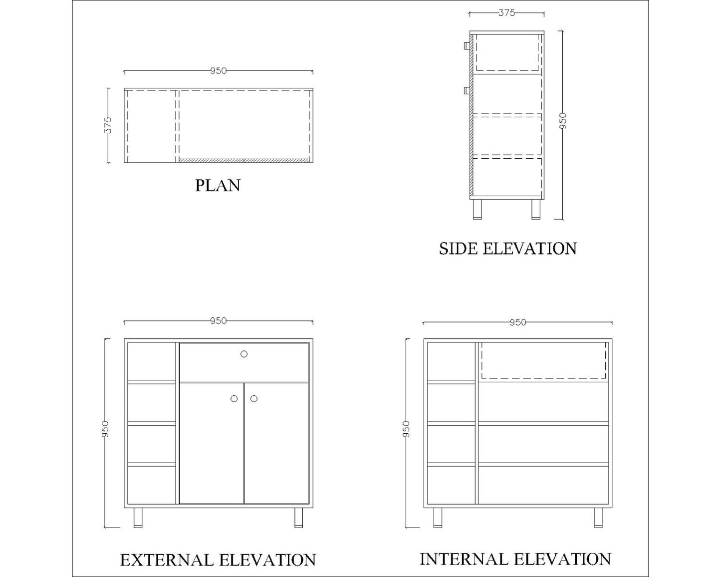 Beige & Grey Wooden Storage Cabinet with Shelves, Drawer & Brass Knobs – EL-2003