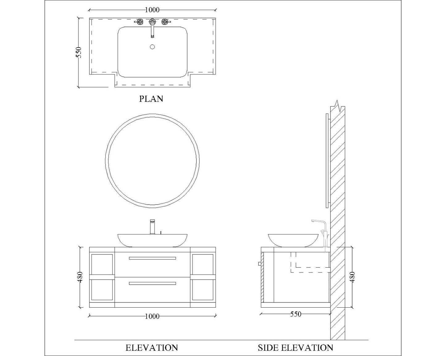 Vanity, Black, Grey & Beige Color Vanity, Stone Counter Top for Vanity, Water Resistant Vanity, Vanity with Drawer & Open Shelf, Vanity for Bathroom, Wall Mounted Vanity, Vanity - EL - 231