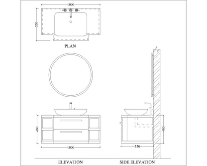 Vanity, Black, Grey & Beige Color Vanity, Stone Counter Top for Vanity, Water Resistant Vanity, Vanity with Drawer & Open Shelf, Vanity for Bathroom, Wall Mounted Vanity, Vanity - EL - 231