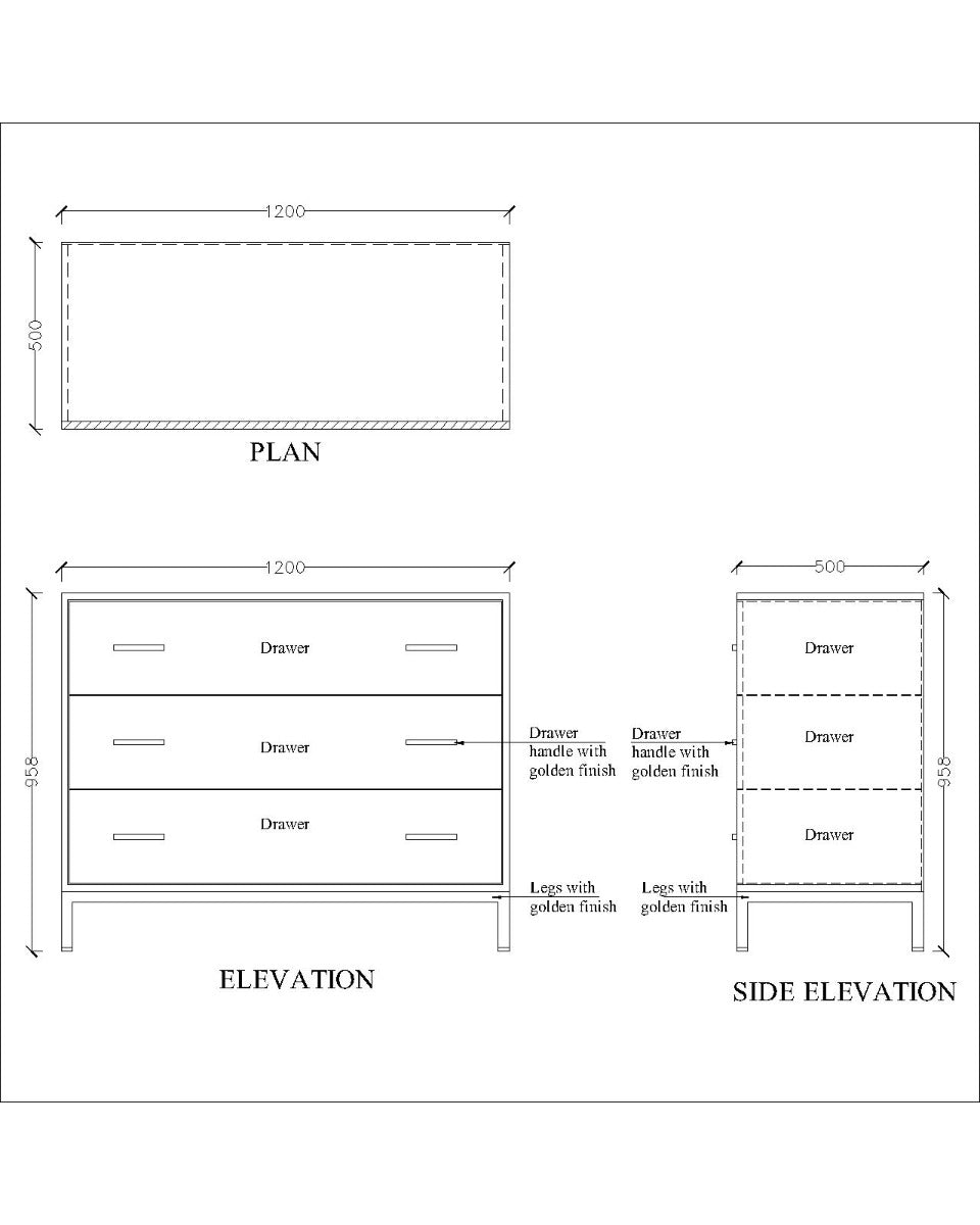 Chest of drawer, storage with drawer, Chest of drawer with Gold Legs, Console unit,multi storage unit, Storage for dressing, Wooden table, Gold and Grey table, Cabinate, Designer Case, Hallway table  -EL-354