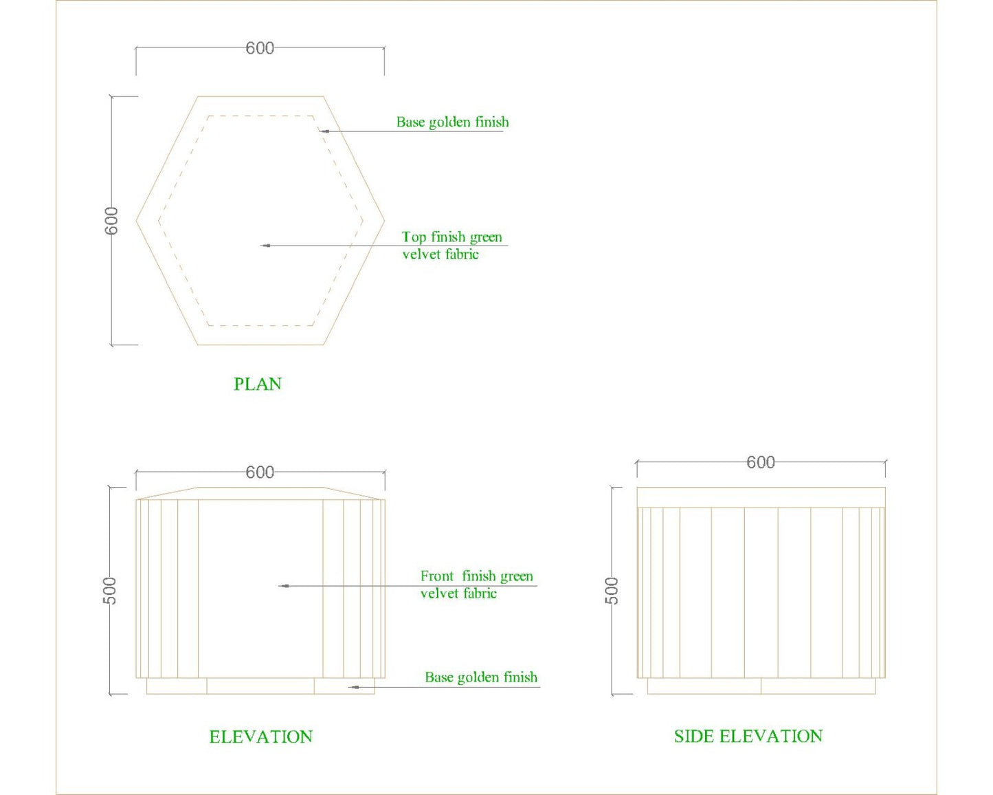 Setti for seating in solid colour finish with golden base, setti for living/bedroom  area,floor mounted seating-EL476