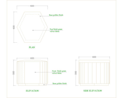 Setti for seating in solid colour finish with golden base, setti for living/bedroom  area,floor mounted seating-EL476