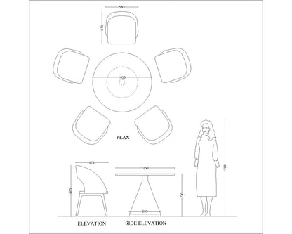 Buy Dining Set with 5 Chairs Featuring Round Veneer Dining Table and Off White Suede Chairs - EL692