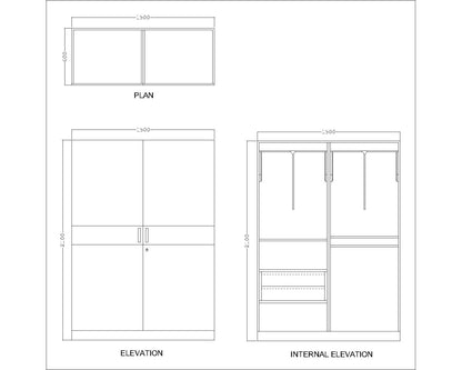 Wardrobe, Wardrobe Hanging Space, Wardrobe Loft Space, Wardrobe Open Self Space, White Shutter Wardrobe, Wardrobe SS Handle, White & Wood Wardrobe, Wardrobe - EL- 7001