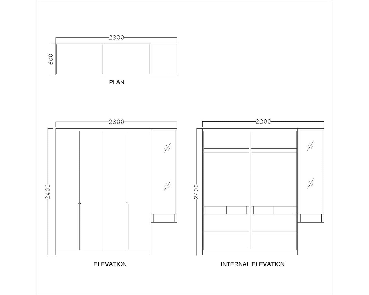 Wardrobe, Wardrobe Hanging Space, Grey Wardrobe Shutter, Wardrobe SS Handle,Wardrobe Brown Drawer, Mirror attach with Wardrobe, Grey & Brown Wardrobe, Wardrobe - EL- 7002