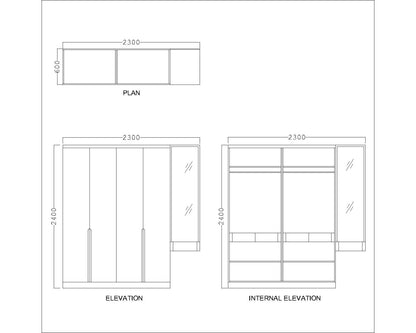 Wardrobe, Wardrobe Hanging Space, Grey Wardrobe Shutter, Wardrobe SS Handle,Wardrobe Brown Drawer, Mirror attach with Wardrobe, Grey & Brown Wardrobe, Wardrobe - EL- 7002