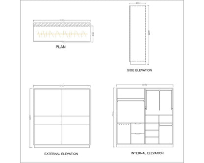 Wardrobe, Wardrobe Sliding Shutter, Wardrobe Hanging Space, Pull down Hanger with Wardrob, Wardrobe Open Shelf,   White, Wood & Grey Wardrobe, Wardrobe -EL- 7004