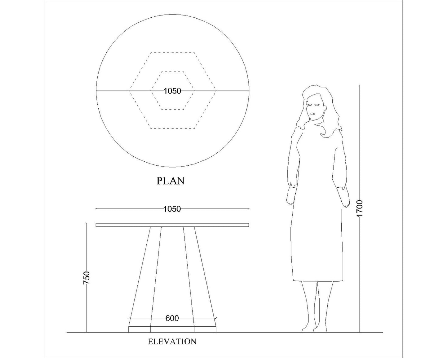 Round Dining Table with Veneer Top and Hexagonal Legs in Matching Veneer Finish - EL790