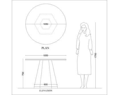 Round Dining Table with Veneer Top and Hexagonal Legs in Matching Veneer Finish - EL790