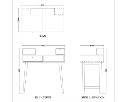 Study Table, Grey Study Table, Study Table Drawer at Top & Bottom, Study Table Open Space, Study Table with Tapered Legs, Study Table with Golden Finish Knob, Study Table - EL- 795