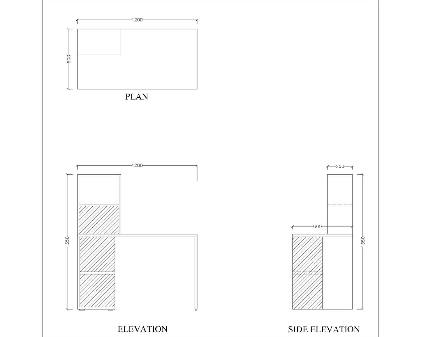 Study Table, Wood & White Study Table, Study Table Open Shelf at Top & Bottom, Study Table - EL- 797