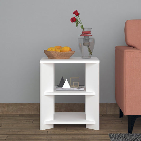 End Table, White End Table, End Table with open shelf,  End Table - IM - 12053