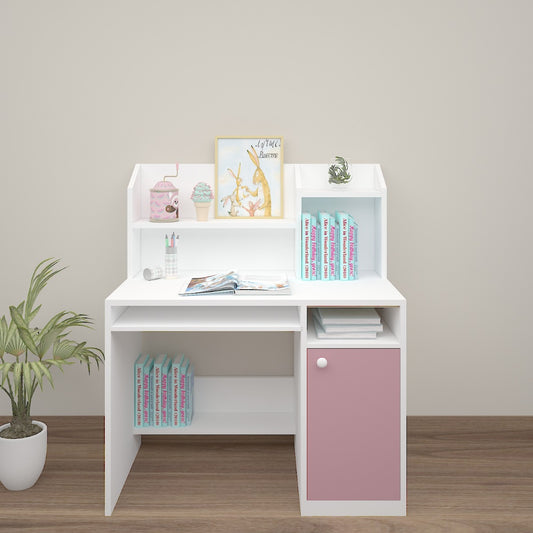 Kids Study Table, White & Pink Color Study Table, Study Table with Open Shelf, Study Table with Shutter, Study Table - EL - 12033