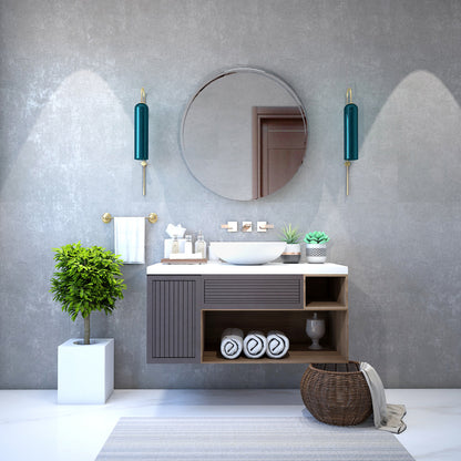 Vanity, Brown & White Vanity, Wooden Vanity, Vanity with Drawer & Shutter, Vanity for Bathroom,   Wall Mounted Vanity, Vanity - IM141