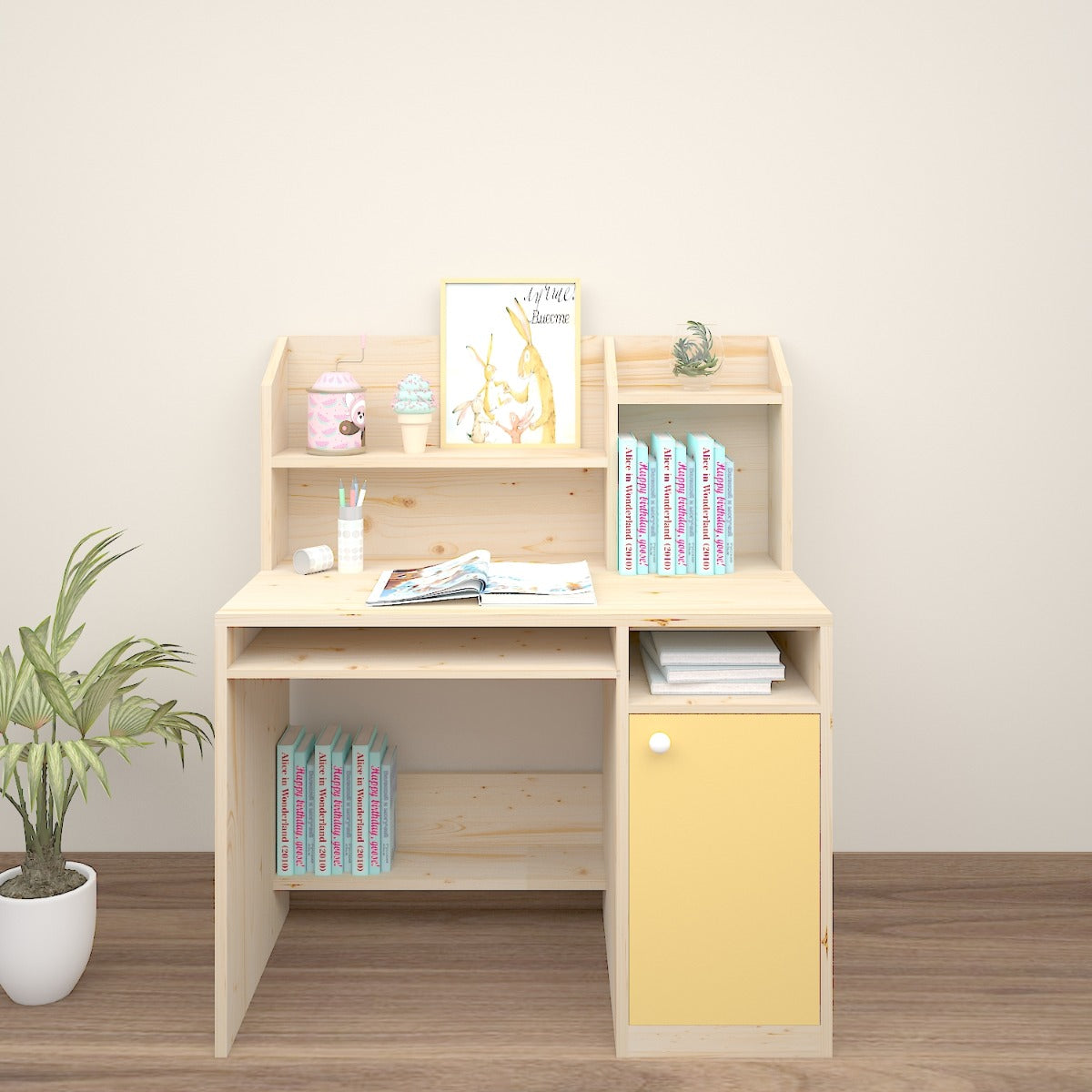 Kids Study Table, Wood & Yellow Color Study Table, Study Table with Op ...