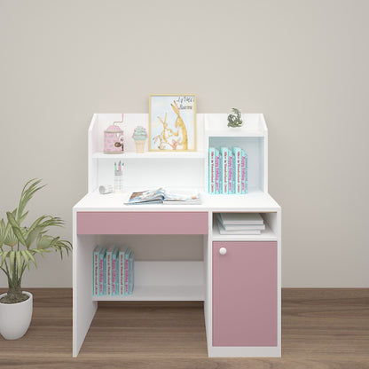 Kids Study Table, White & Pink Color Study Table, Study Table with Open Shelf, Study Table with Shutter, Study Table with Drawer, Study Table - EL - 12031