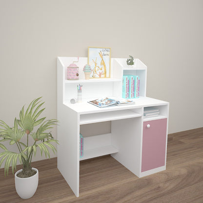 Kids Study Table, White & Pink Color Study Table, Study Table with Open Shelf, Study Table with Shutter, Study Table - EL - 12033