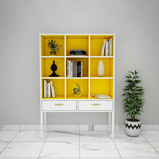 Kids Toy Unit, White & Yellow Color Kids Toy Unit, Kids Toy Unit with Drawer, Kids Toy Unit with Open Shelf, Kids Toy Unit- IM- 10035