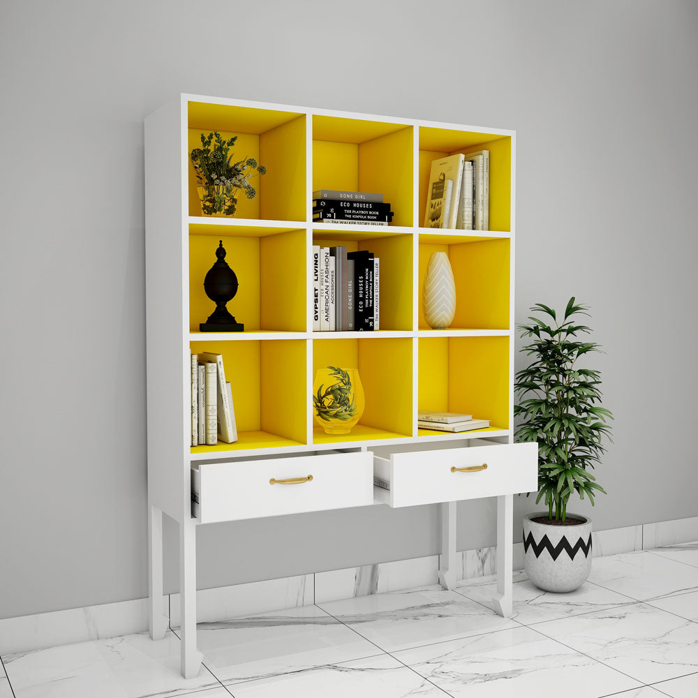 Kids Toy Unit, White & Yellow Color Kids Toy Unit, Kids Toy Unit with Drawer, Kids Toy Unit with Open Shelf, Kids Toy Unit- IM- 10035