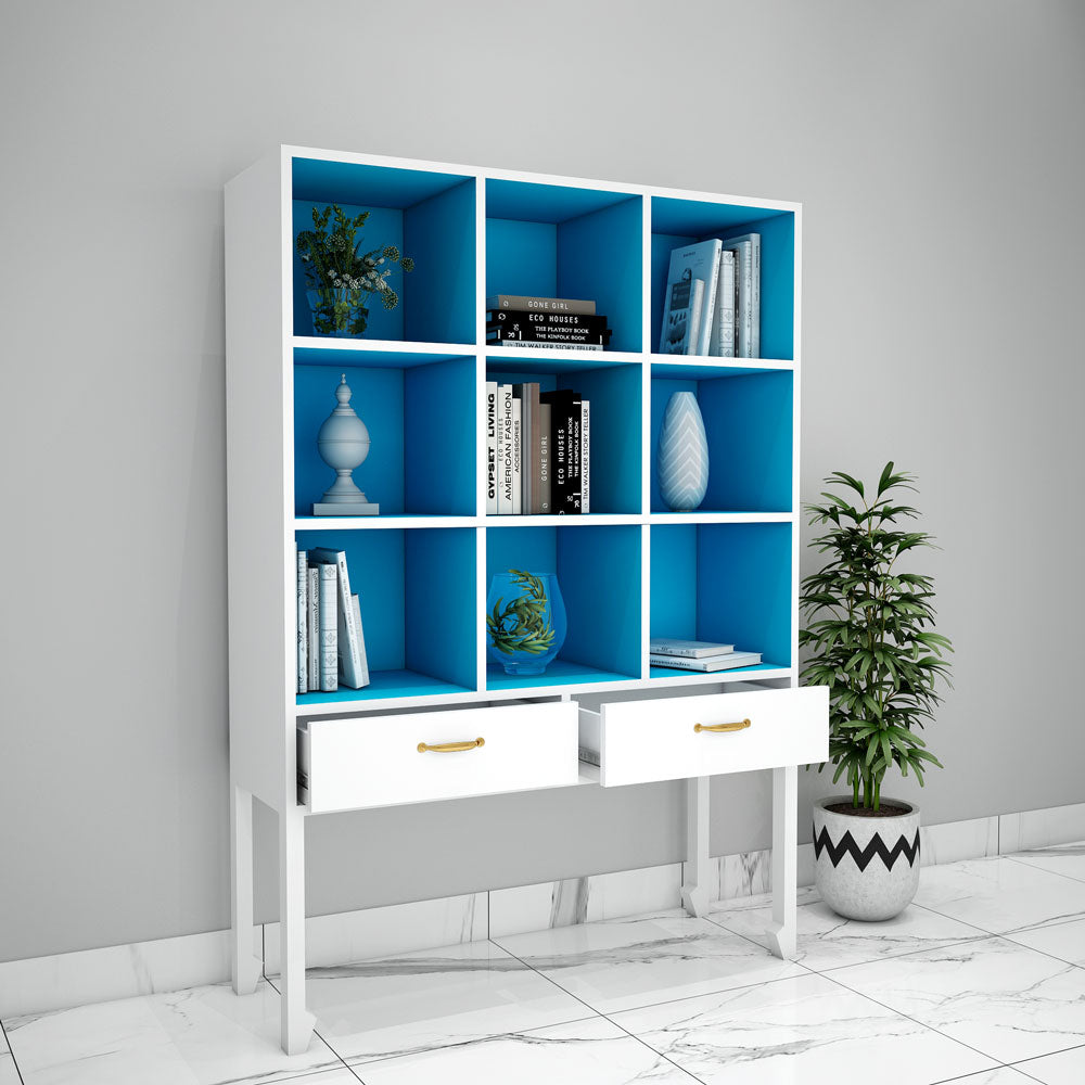 Kids Toy Unit, White & Blue Color Kids Toy Unit, Kids Toy Unit with Drawer, Kids Toy Unit with Open Shelf, Kids Toy Unit- IM- 10038