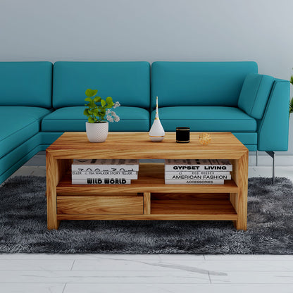 Coffee Table, Solid Wood Coffee Table, Brown Color Coffee Table, Coffee Table with Drawer,  Coffee Table with Open Shelf, Coffee Table- IM- 12073