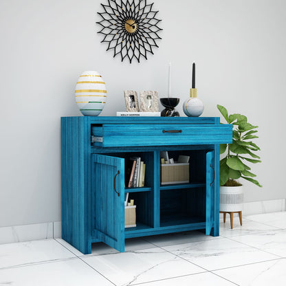 Cabinet, Solid Wood Cabinet, Blue Color Cabinet, Cabinet with Shutter, Cabinet with Open Shelf, Cabinet - IM10062