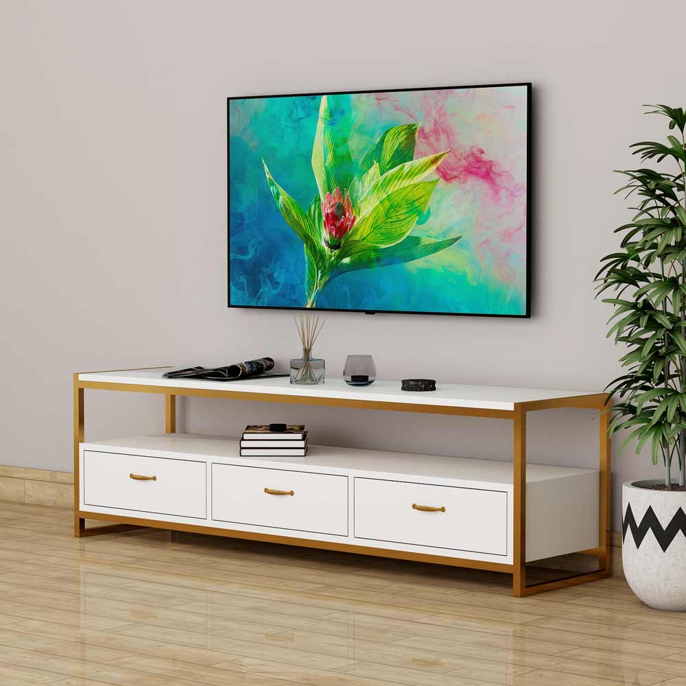 Entertainment Units, Entertainment Units with White Color, Entertainment Units with Shutter, Entertainment Units with MS Leg in Gold Finish, Entertainment Units - IM10064